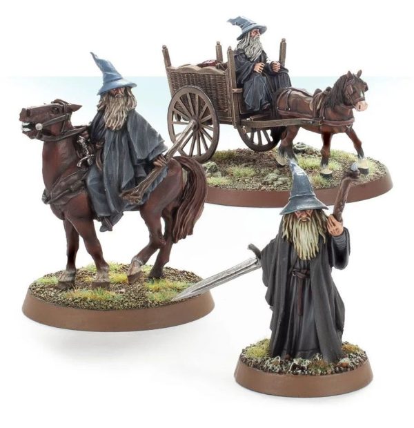 Gandalf the Grey a pie y montado en carro