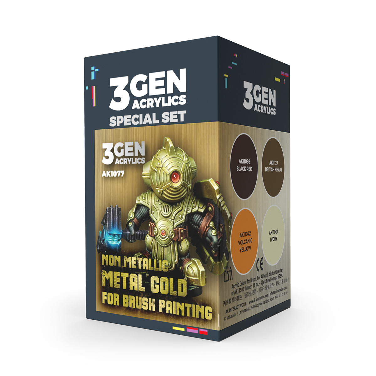 Wargame Set de Colores. Metal No Metálico Oro (para Pintura con Pincel) – 3GEN Pintura Acrilica