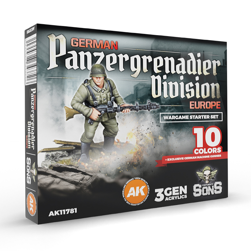 División Panzergrenadier Alemana, Europa – Set de Iniciación Wargame – 10 Colores & Figura Exclusiva (Ametrallador Alemán) – 3GEN Pintura Acrilica