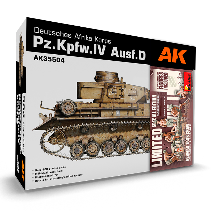 PZ.KPFW.IV AUSF.D Afrika Korps + 5 Figures German Tank Crew Afrika Korps 1/35 Scale