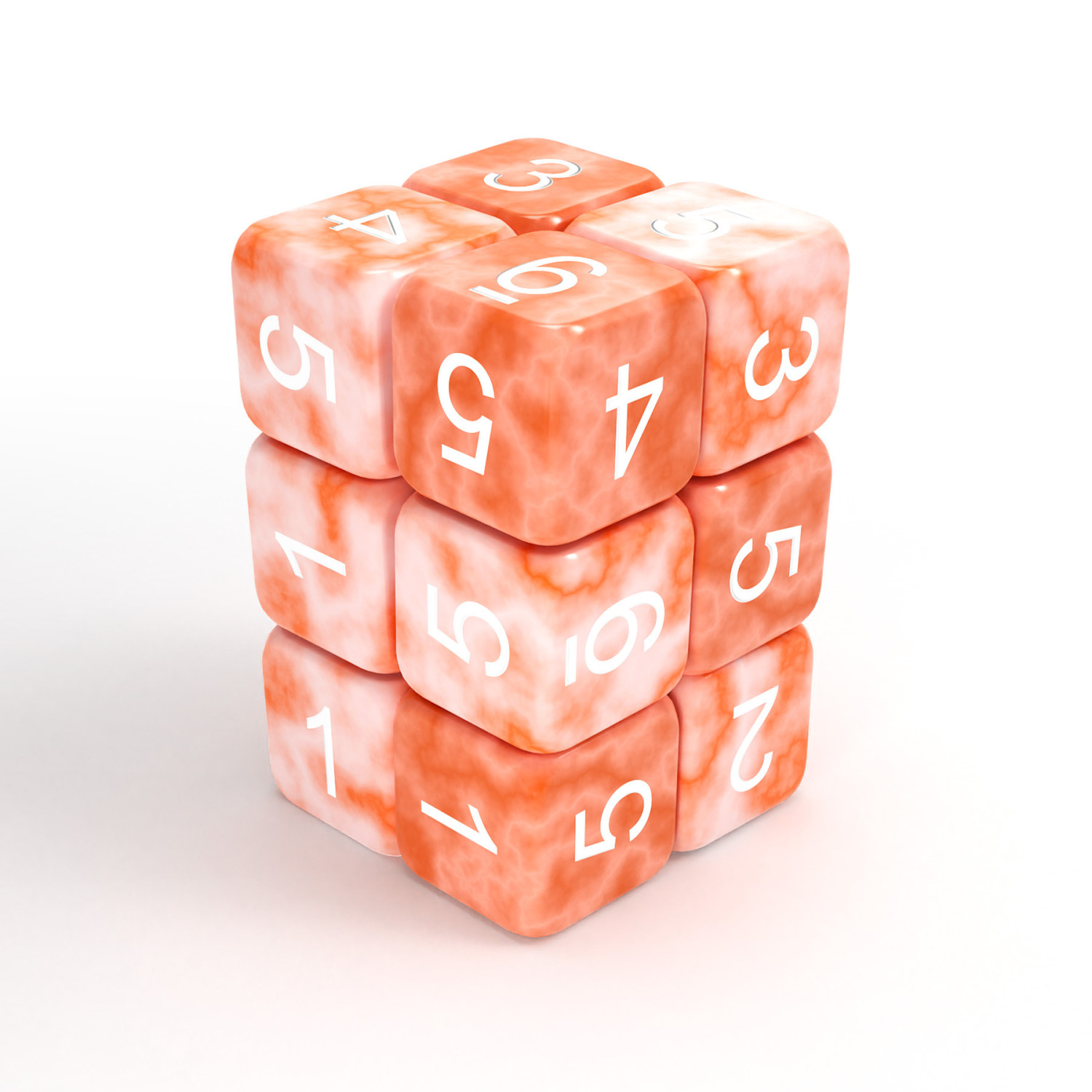 12x Dados D6 16mm - Naranja Blanco Marmol