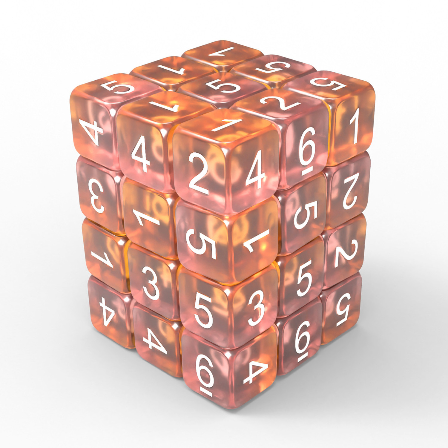 36x Dados D6 12mm - Naranja/Rosa Transparente