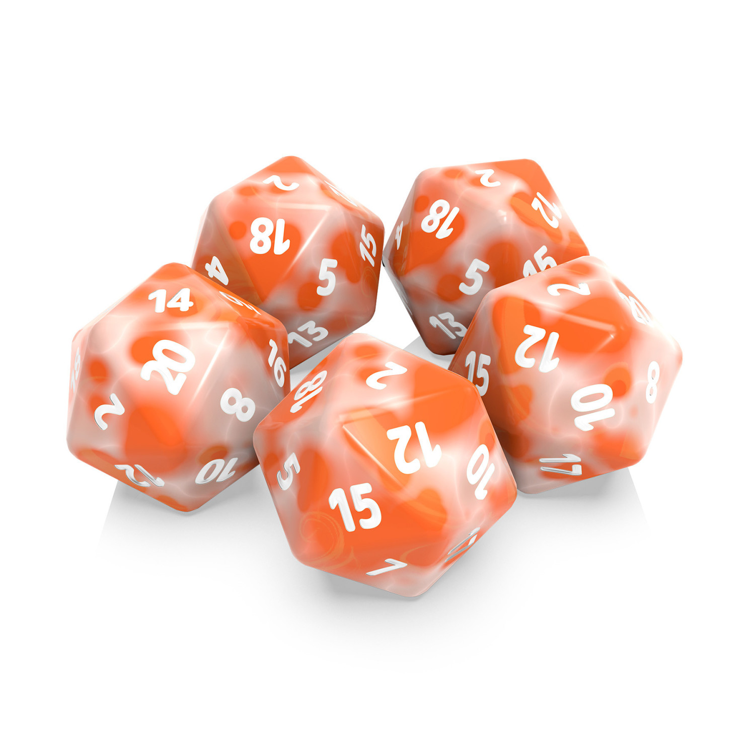 5x Dados D20 20mm - Naranja Blanco Marmol