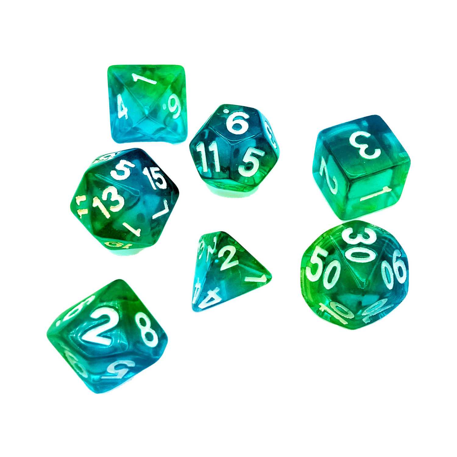 7x Dados Mix 16mm - Verde - Turquesa