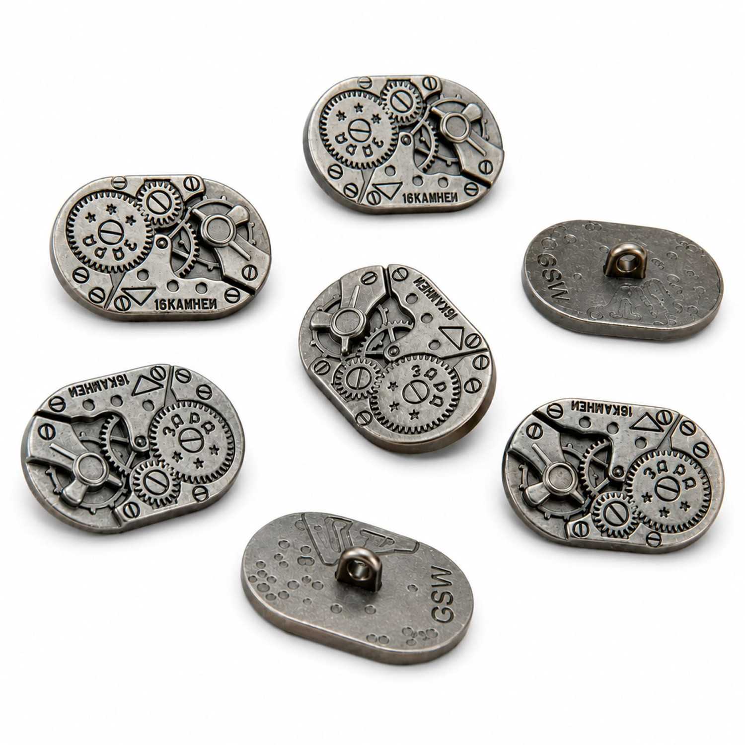 8x Botones Ovalados Steampunk MOVIMIENTOS RELOJ - Plata