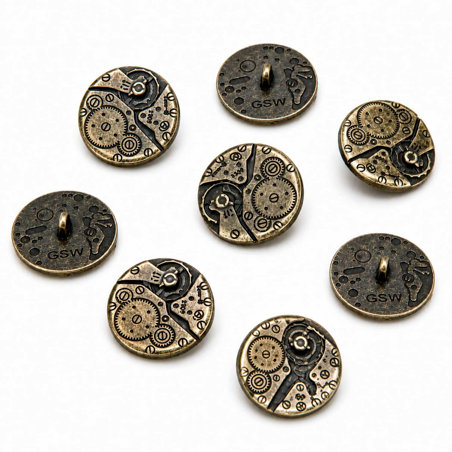8x Botones Steampunk MOVIMIENTOS RELOJ - Bronce