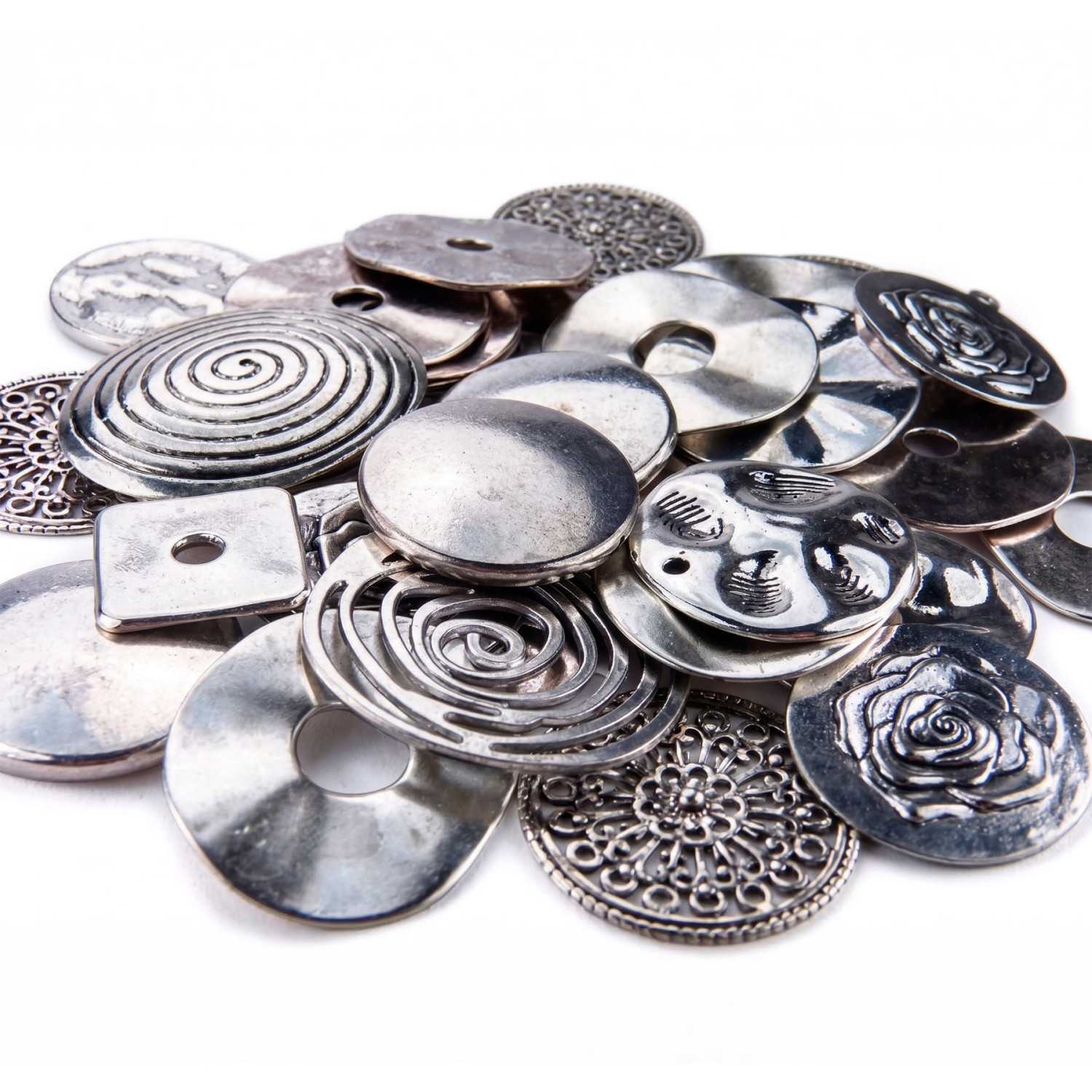 Set abalorios DISCOS Plata Grandes 85 gr.