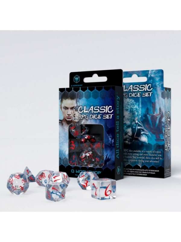 Bote de Dados Classic RPG Trasnparente & Rojo (7 unidades) - Q Workshop