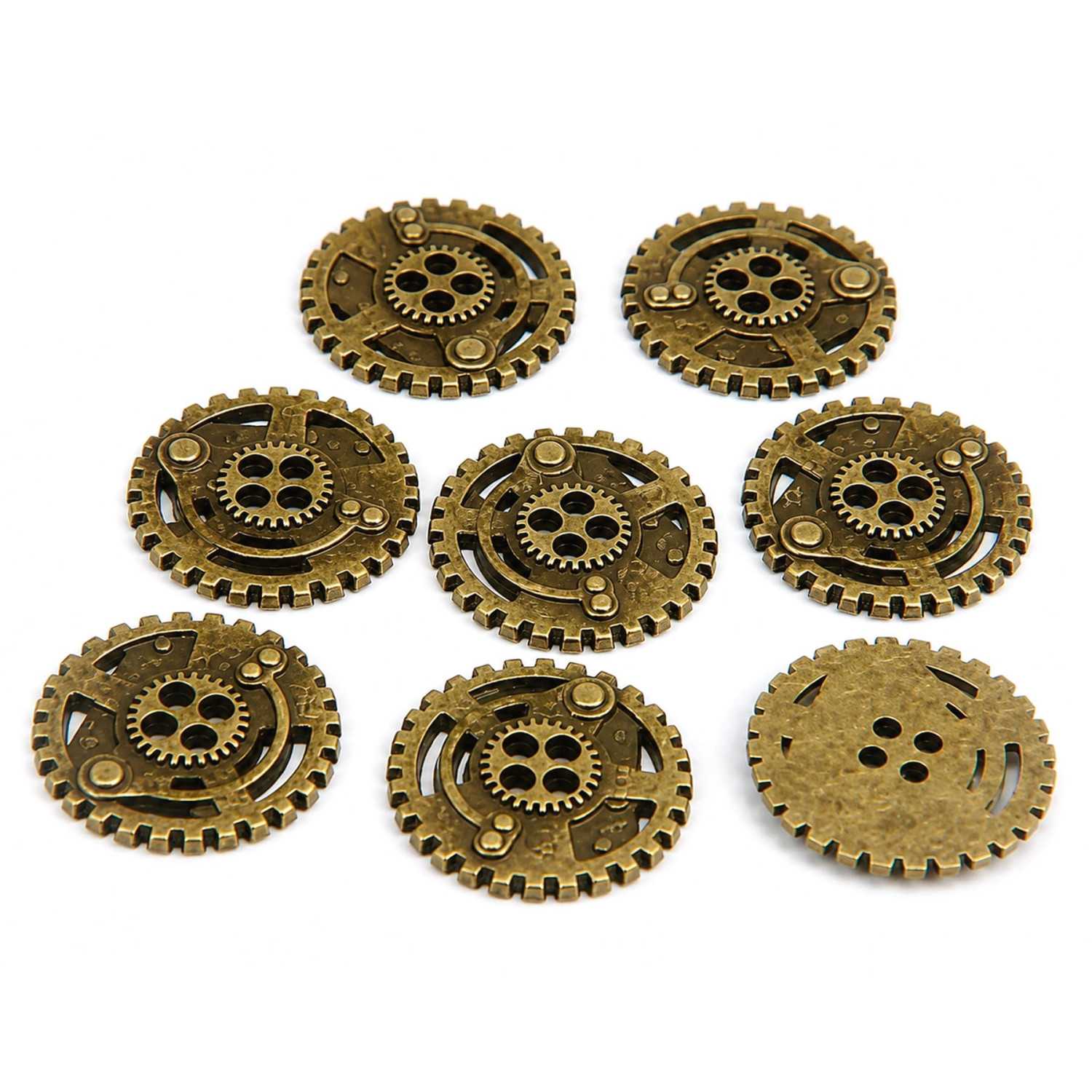 8x Botones RUEDAS DENTADAS SteamPunk - Oro Viejo