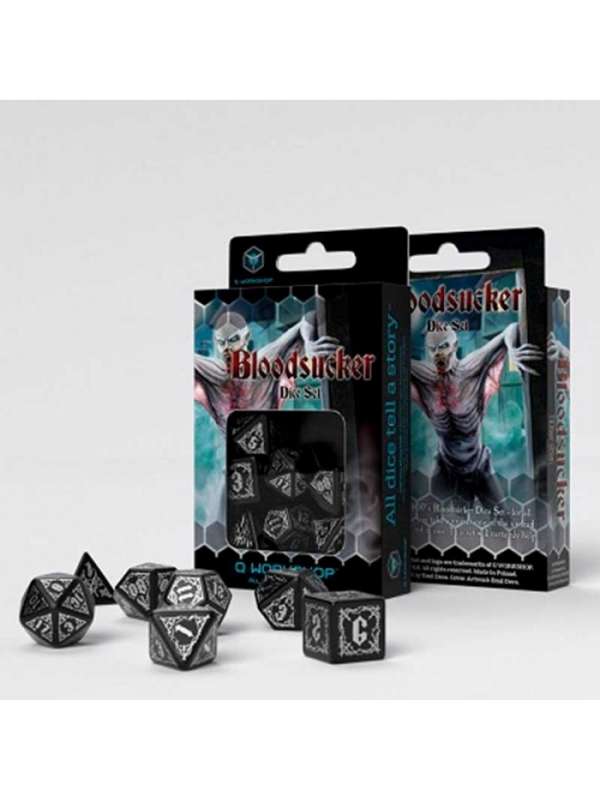 Dados Bloodsucker en Blanco y Plateado (7 unidades) - Q Workshop