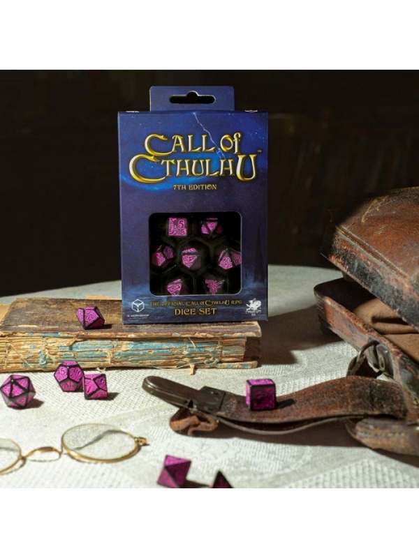 Dados Call of Cthulhu 7º edición en negro y magenta (7 unidades) - Q Workshop