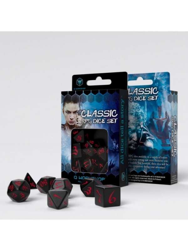 Dados Classic RPG Negro & Rojo (7 unidades) - Q Workshop