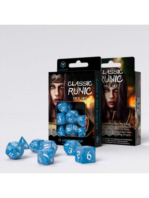 Dados Classic Runic Azul & Blanco (7 unidades) - Q Workshop