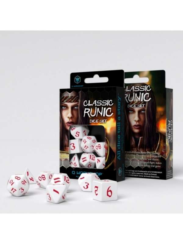 Dados Classic Runic Blanco & Rojo (7 unidades) - Q Workshop