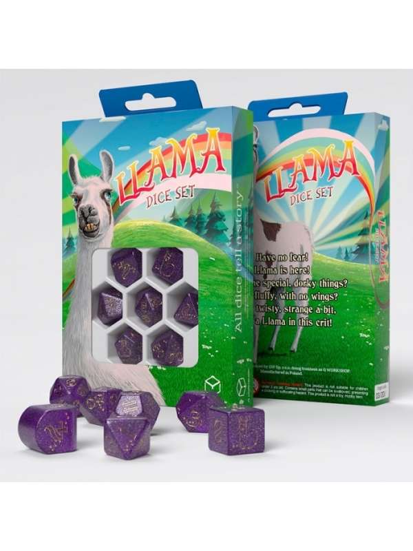 Dados de Llamas en morado y oro (7 unidades) - Q Workshop