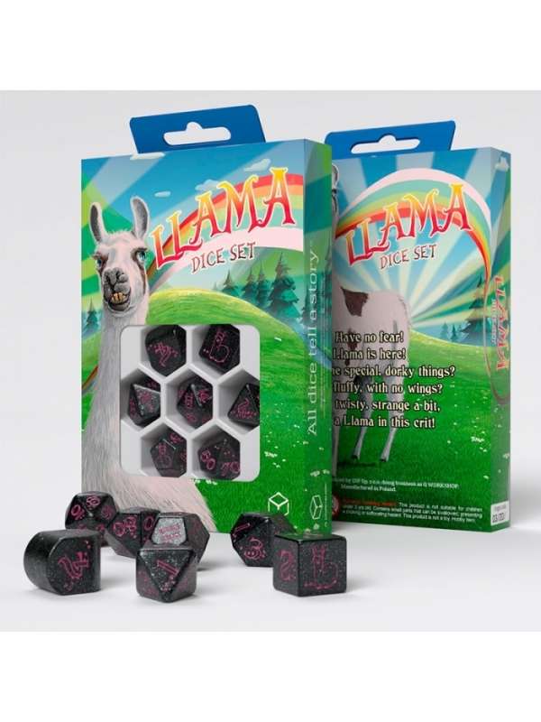Dados de Llamas en negro y rosa (7 unidades) - Q Workshop