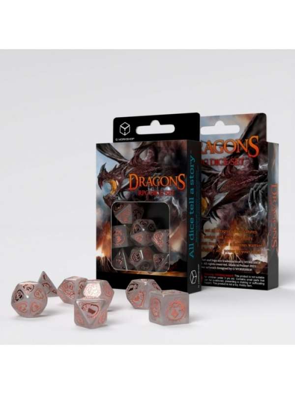 Dados Dragons Gris & Cobre (7 unidades) - Q Workshop