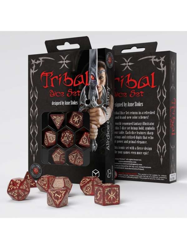 Dados en Rojo y Beige (7 unidades) Tribal - Q Workshop