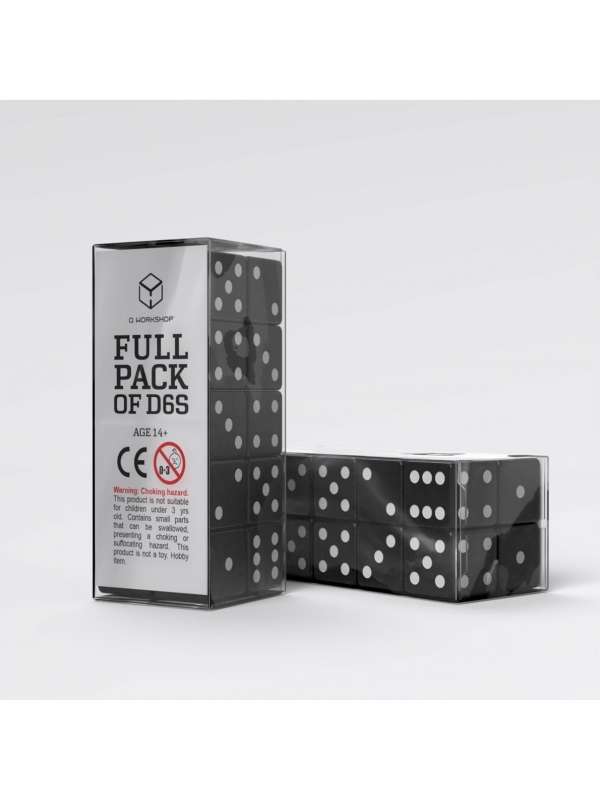 Dados Full Pack of D6s Negro y Blanca (20 unidades) - Q Workshop