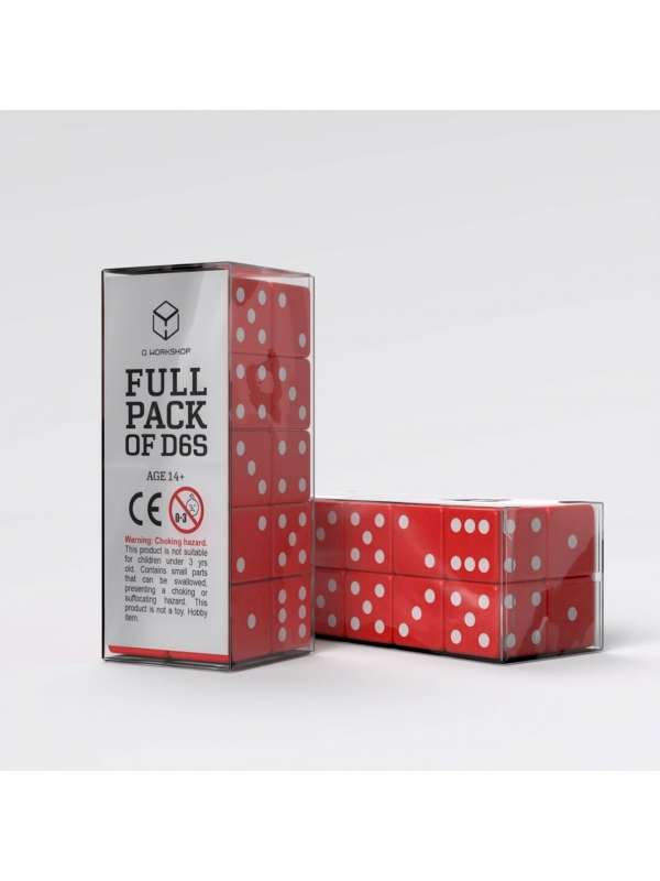 Dados Full Pack of D6s Rojo y Blanco (20 unidades) - Q Workshop