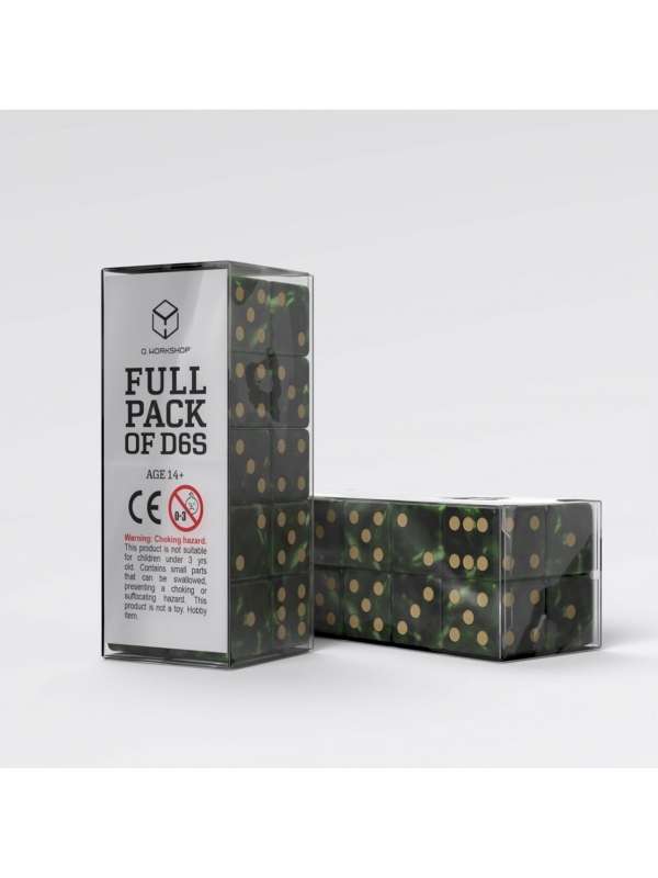 Dados Full Pack of D6s Verde y Oro (20 unidades) - Q Workshop