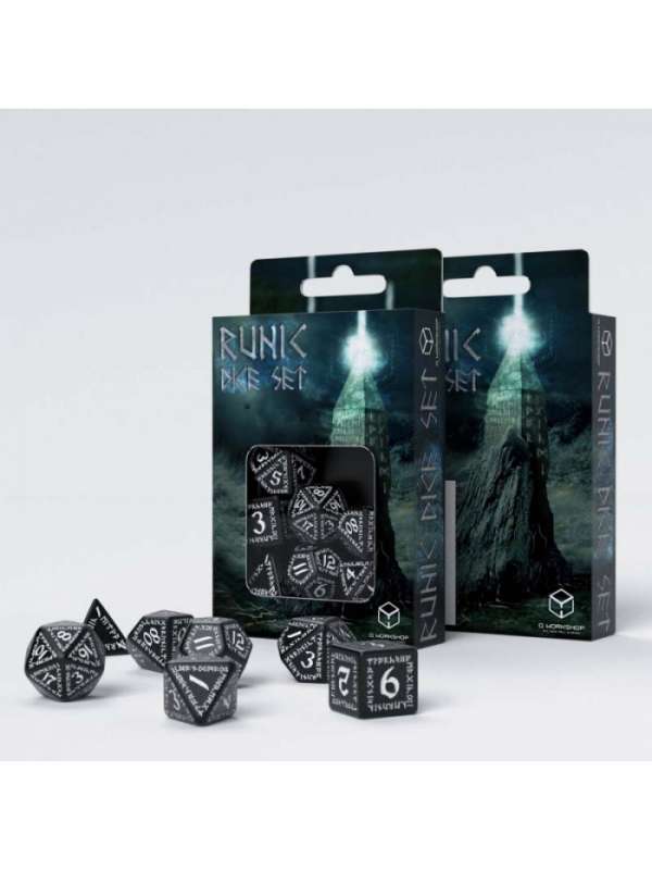Dados Rúnicos en Blanco y Negro (7 unidades) - Q Workshop
