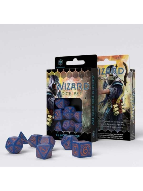 Dados Wizard en Azul y Naranja (7 unidades) - Q Workshop