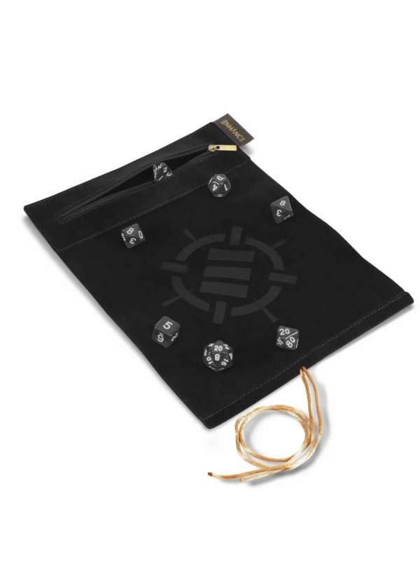 Estuche “Roll on a Scroll con Juego de 7 Dados Acrílicos (Negro) - Enhance Gaming