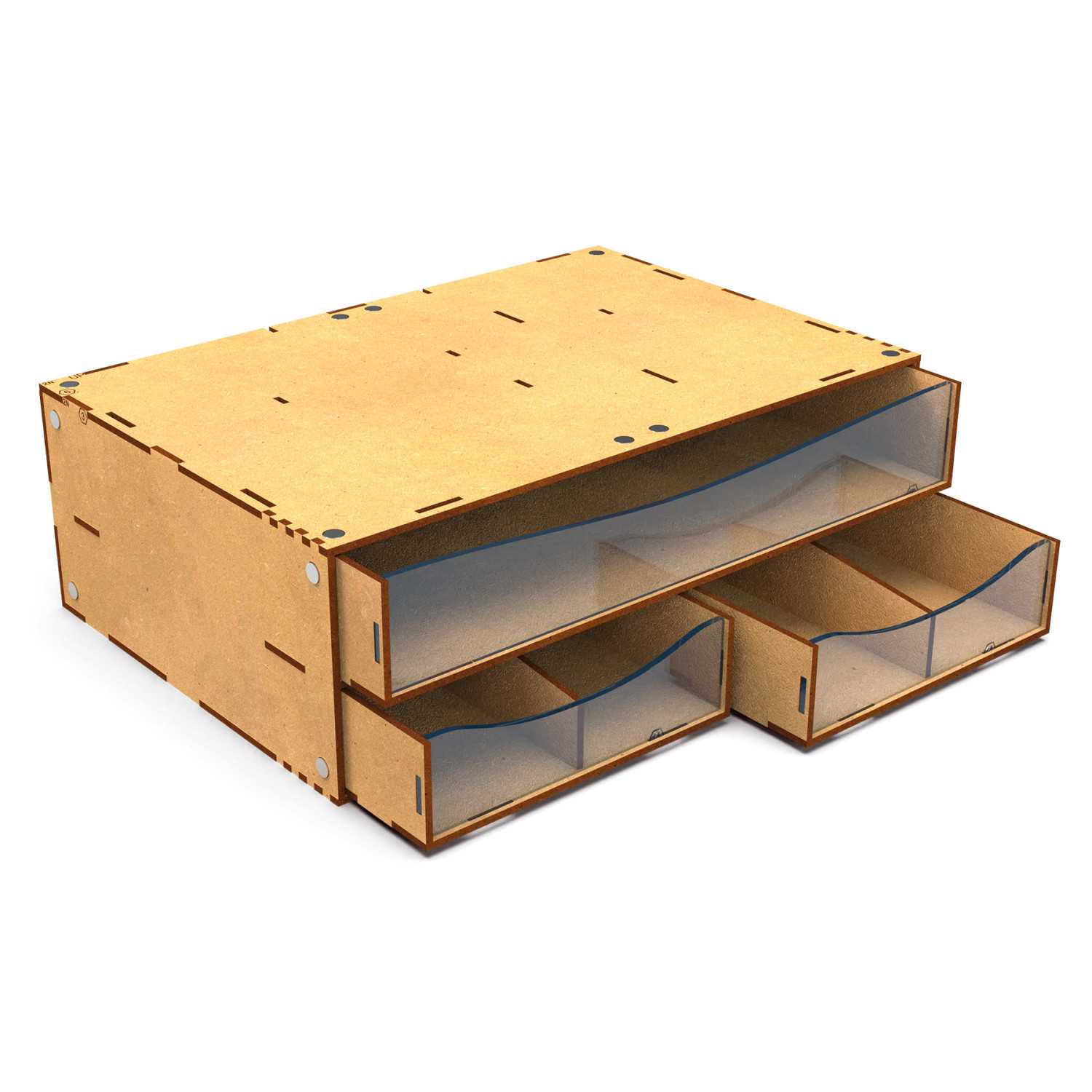 Módulo cajonera apilable con 3 cajones horizontales con divisores