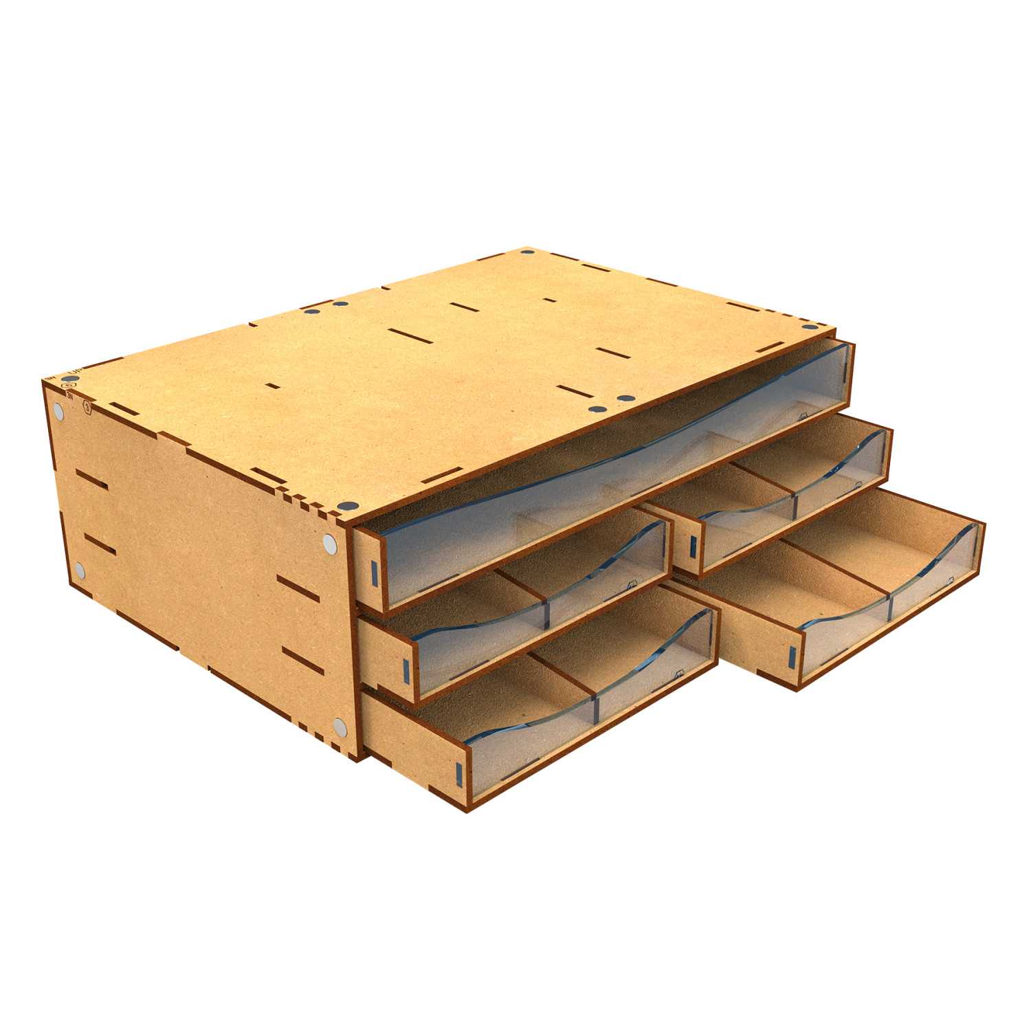 Módulo cajonera apilable con 5 cajones horizontales con divisores