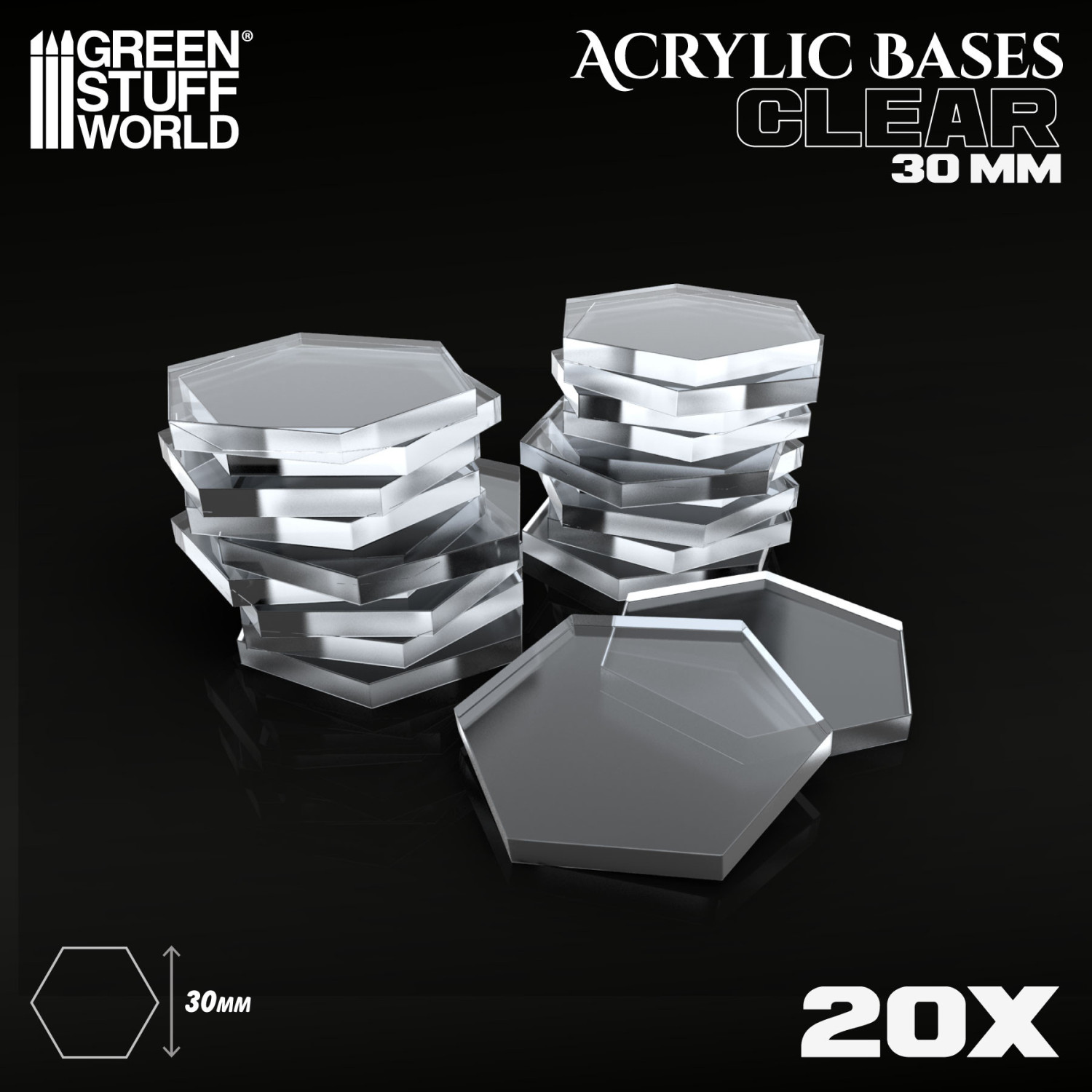 Peanas Acrílicas - Hexagonales 30 mm TRANSPARENTES
