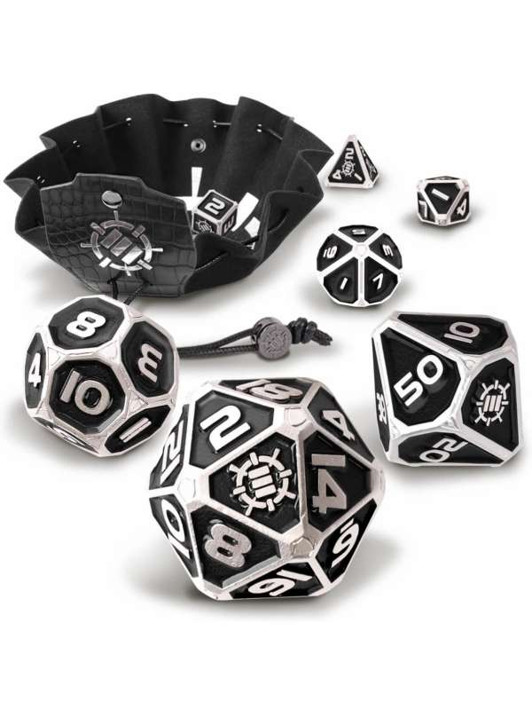 Set Dados Metal DnD Bandeja 2en1 (Edición Coleccionista Negra) - Enhance Gaming