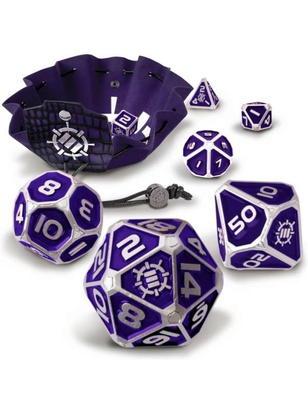 Set Dados Metal DnD Bandeja 2en1 (Edición Coleccionista Púrpura) - Enhance Gaming