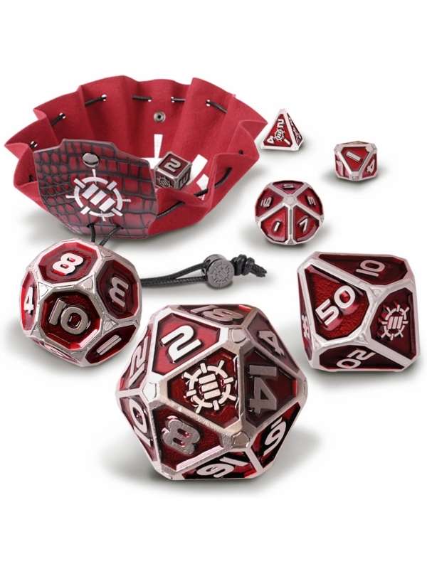 Set Dados Metal DnD Bandeja 2en1 (Edición Coleccionista Roja) - Enhance Gaming