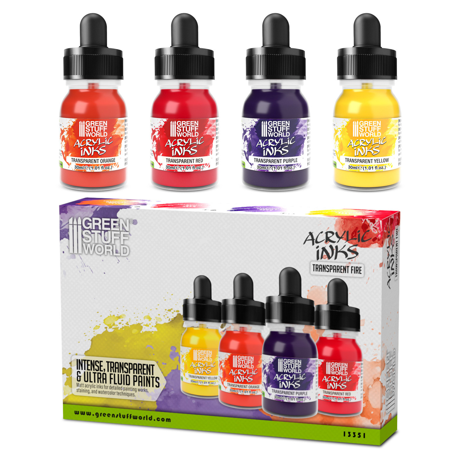 Set Tintas Acrilicas - Transparent Fire (x4)