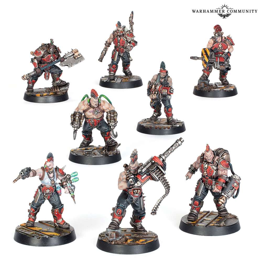 Ocho pandilleros Goliath Forge Smelters con armas pesadas y torsos tatuados